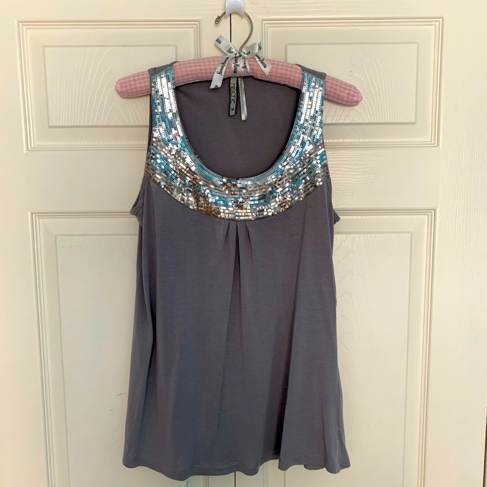 Kische•Gray Silver Sequined Tank Top-MED